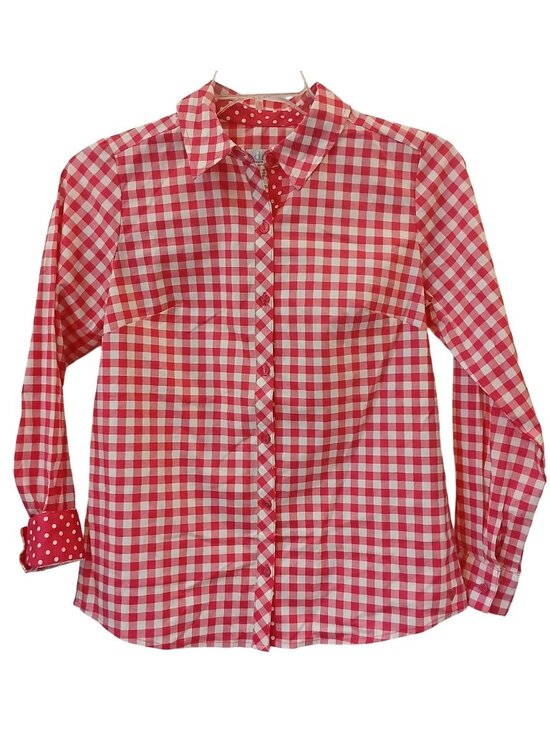 Denim & Company Tops - Denim & Co XXS Pink White Gingham Button Shirt Contrast Cuffs Cotton Blend #D-27